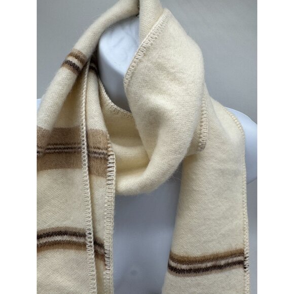 Ccahuantico Women's Alpaca Wool Scarf Beige Brown Stripe Thermal 63" - Picture 4 of 8